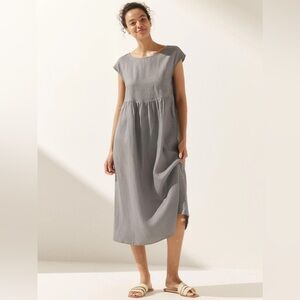 Lintico 100% Linen Grey Cap Sleeve Washed Maxi Dress